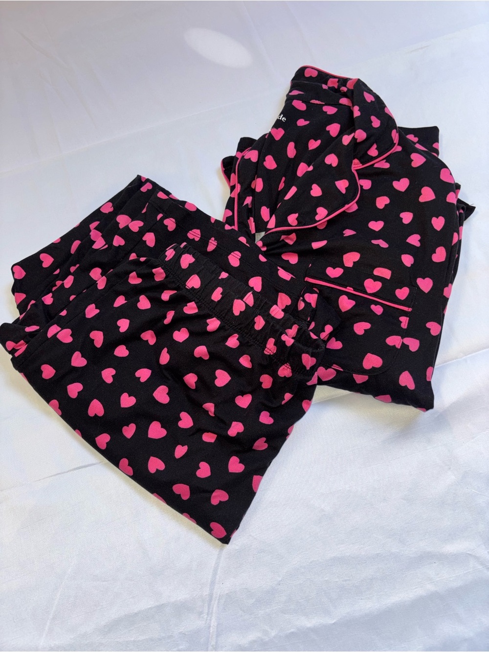 kate spade Black Pajama Set with Hot Pink Heart Print